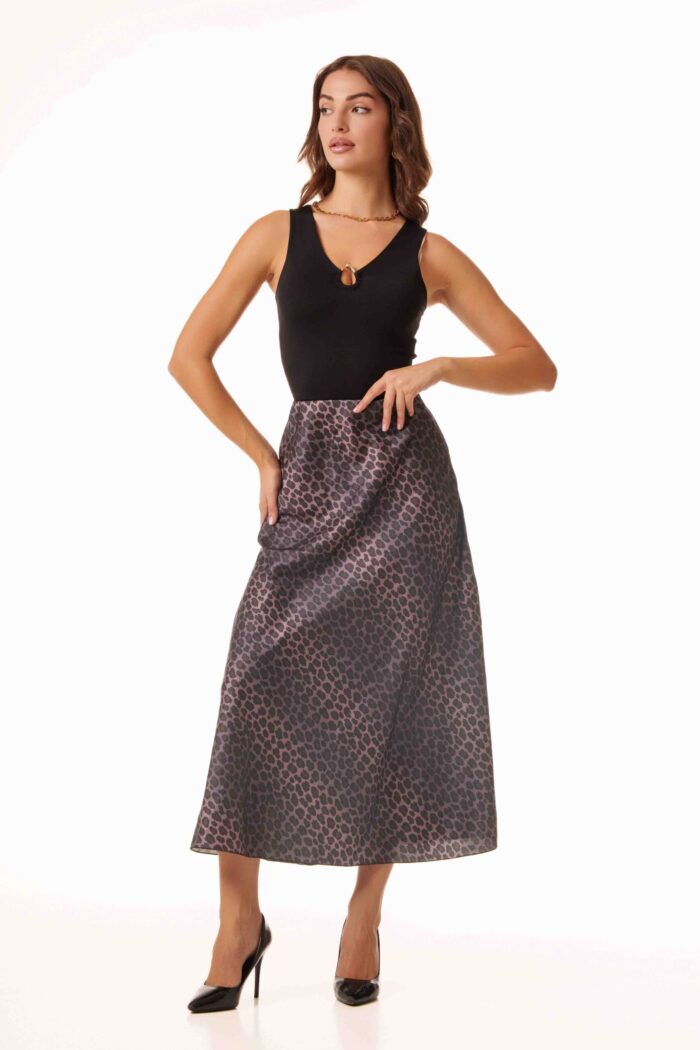 Φούστα σατέν με animal print - Image 1